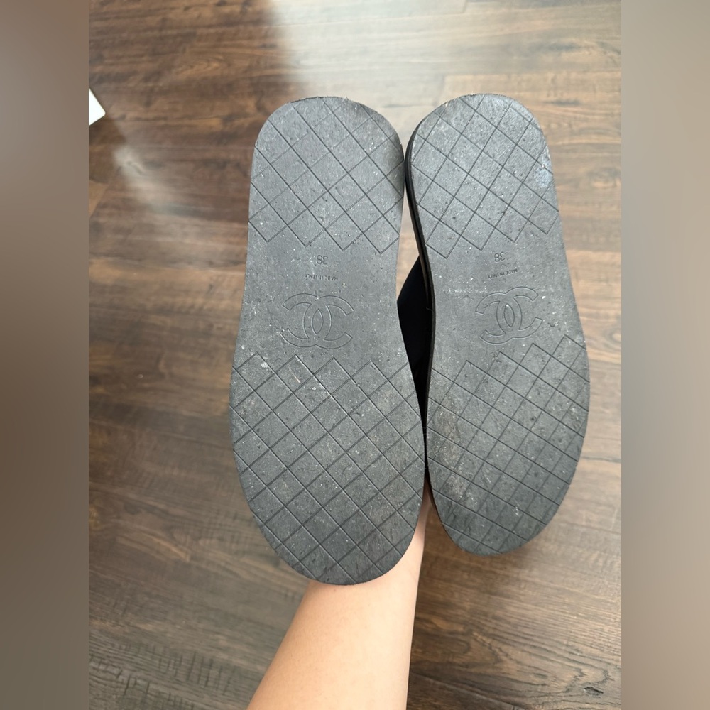 CHANEL Black Criss Cross Slide Sandals - Picture 2 of 3
